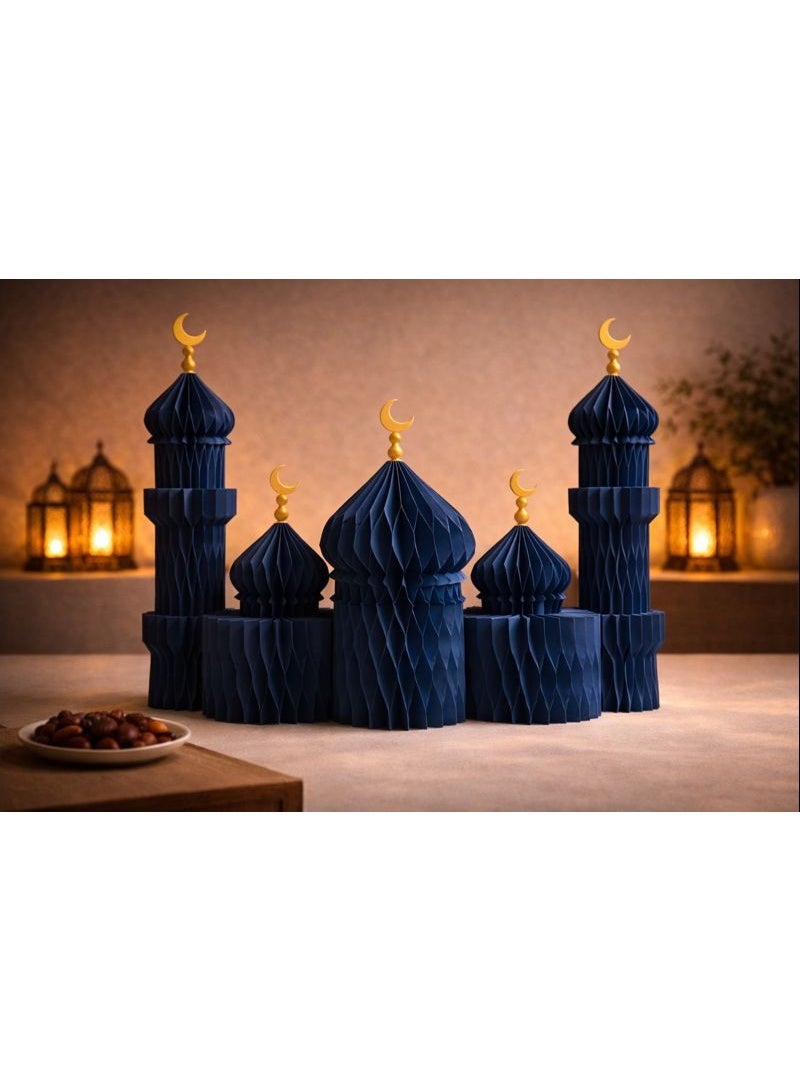 Navy Blue Honeycomb Mosque Decor Set Ramadan & Eid Islamic Table Decoration - Image 2